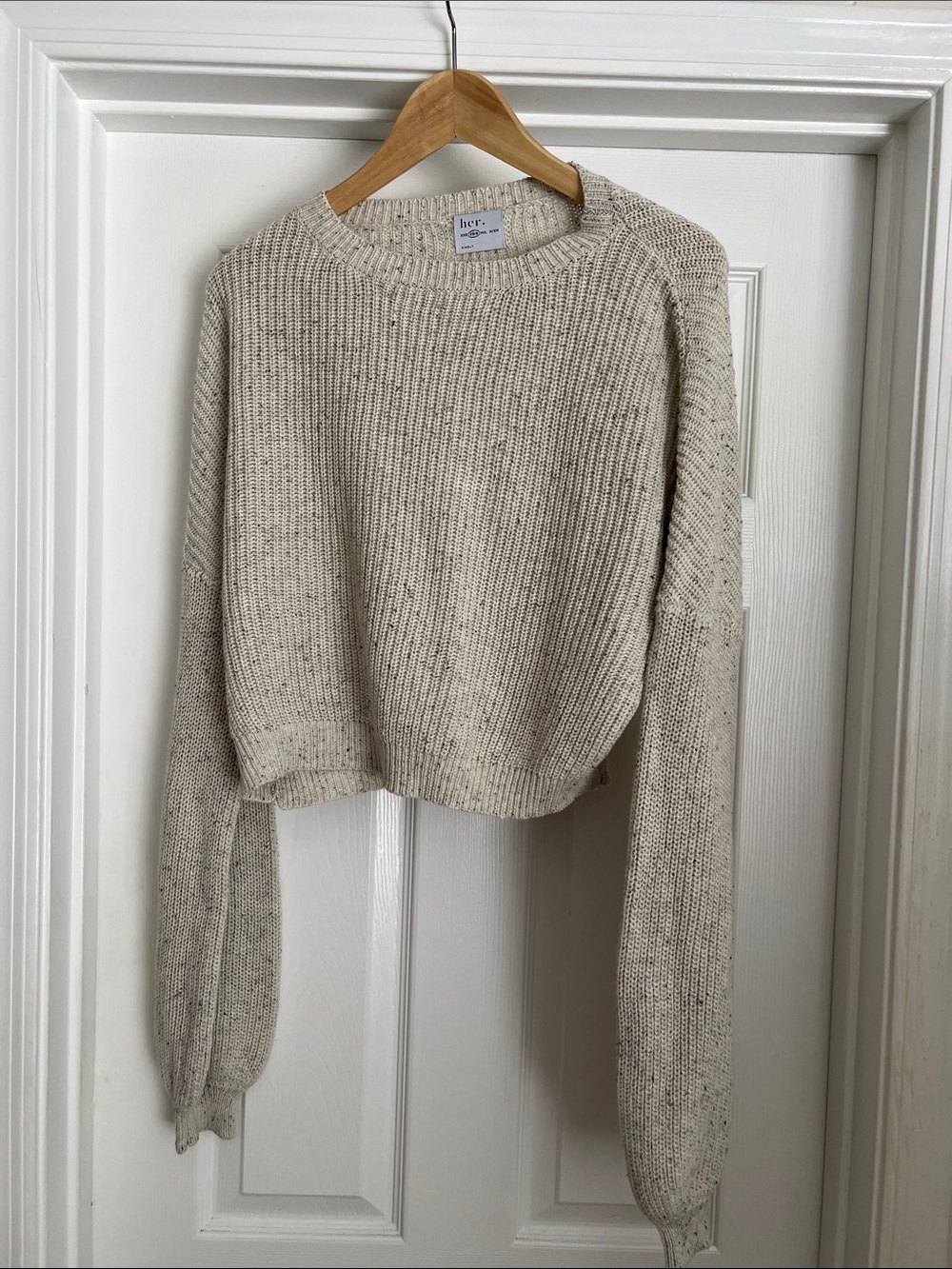 Kindly Cropped Crewneck Sweater in Oatmeal Speckle